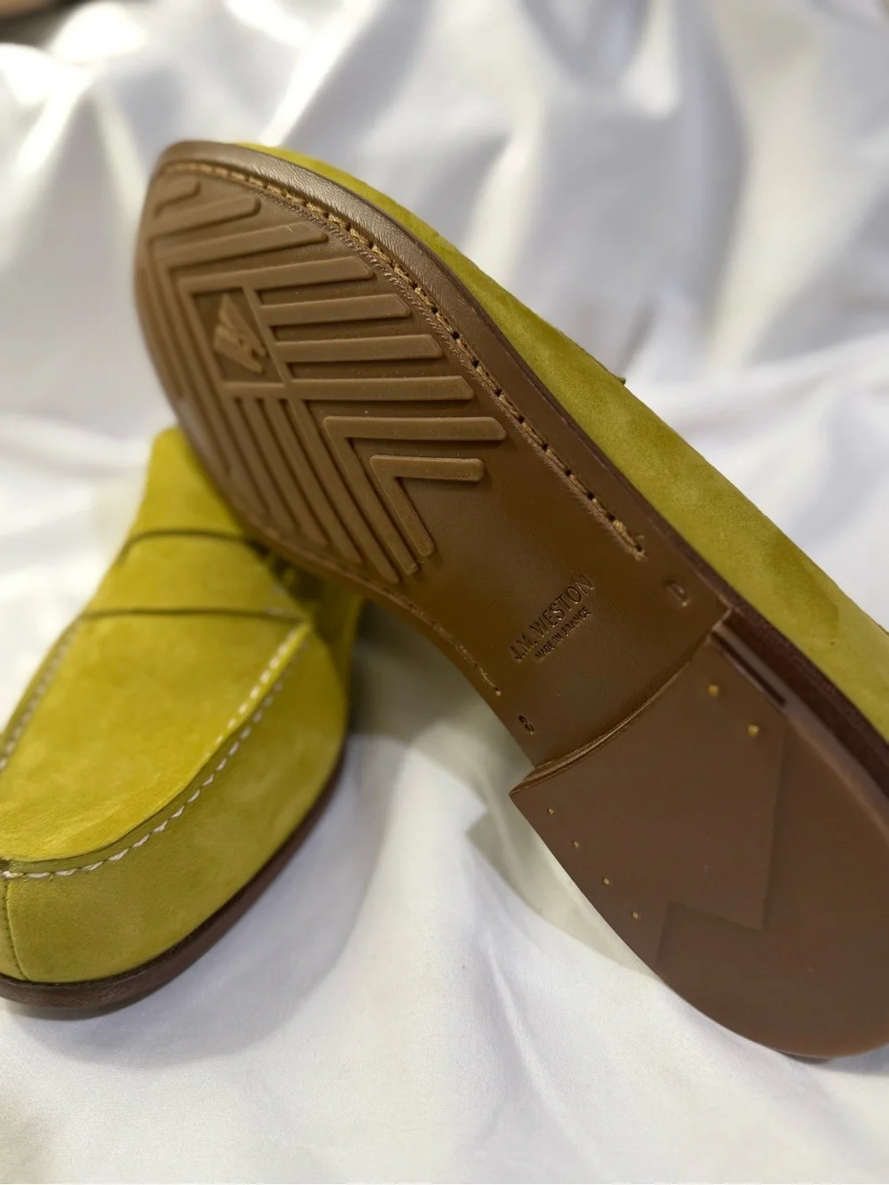 J.M. Weston 180 Green Suede Penny Loafer Almond Toe M/ US Size 9 French Size 8D